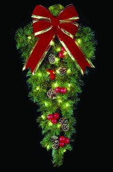 DELUXE 6' MOUNTAIN PINE SPRAY WITH RED/GOLD BOW & ORNAMENTS