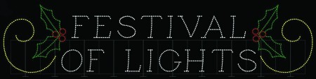 FESTIVAL OF LIGHTS SIGN w/HOLLY & SCROLLS