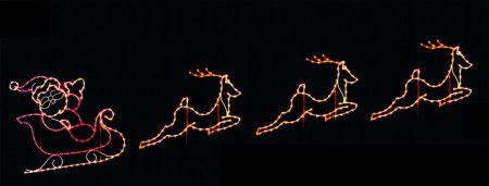 SILHOUETTE SANTA & SLED WITH (3) FLYING REINDEER