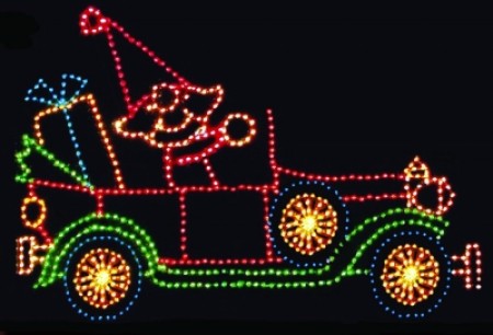 11' x 18' ANIMATED ELF IN ANTIQUE CAR W/LED LAMPS