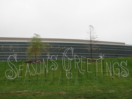 SEASONS GREETINGS SCRIPT SILHOUETTE SKYLINE