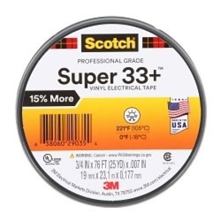 3M 3/4" x 76' SCOTCH SUPER 33+ BLACK ELECTRICAL TAPE