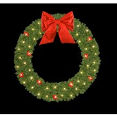 8' Mountain Pine Wreath with Red Ball Clusters & Red Bow