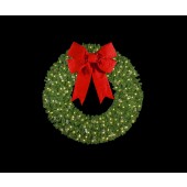 10'  3-D (Multi-Ring Frame) Mountain Pine Wreath with Warm White C-7 LED's,Pine Cones & Red Bow