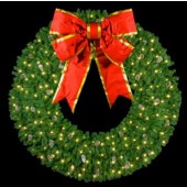 12' 3-D Mountain Pine Wreath with 60" Nylon Red Bow w/Gold Trim 
