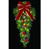 DELUXE 6' MOUNTAIN PINE SPRAY WITH RED/GOLD BOW & ORNAMENTS