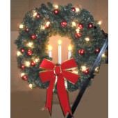 P-332 Tri-Candle Wreath with C-9 Warm White LED lamps and Metallic Ornaments